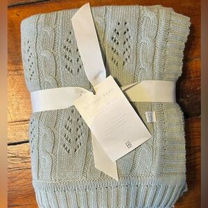New Elegant Baby Cable Leaf Sage Blanket - 30 x40